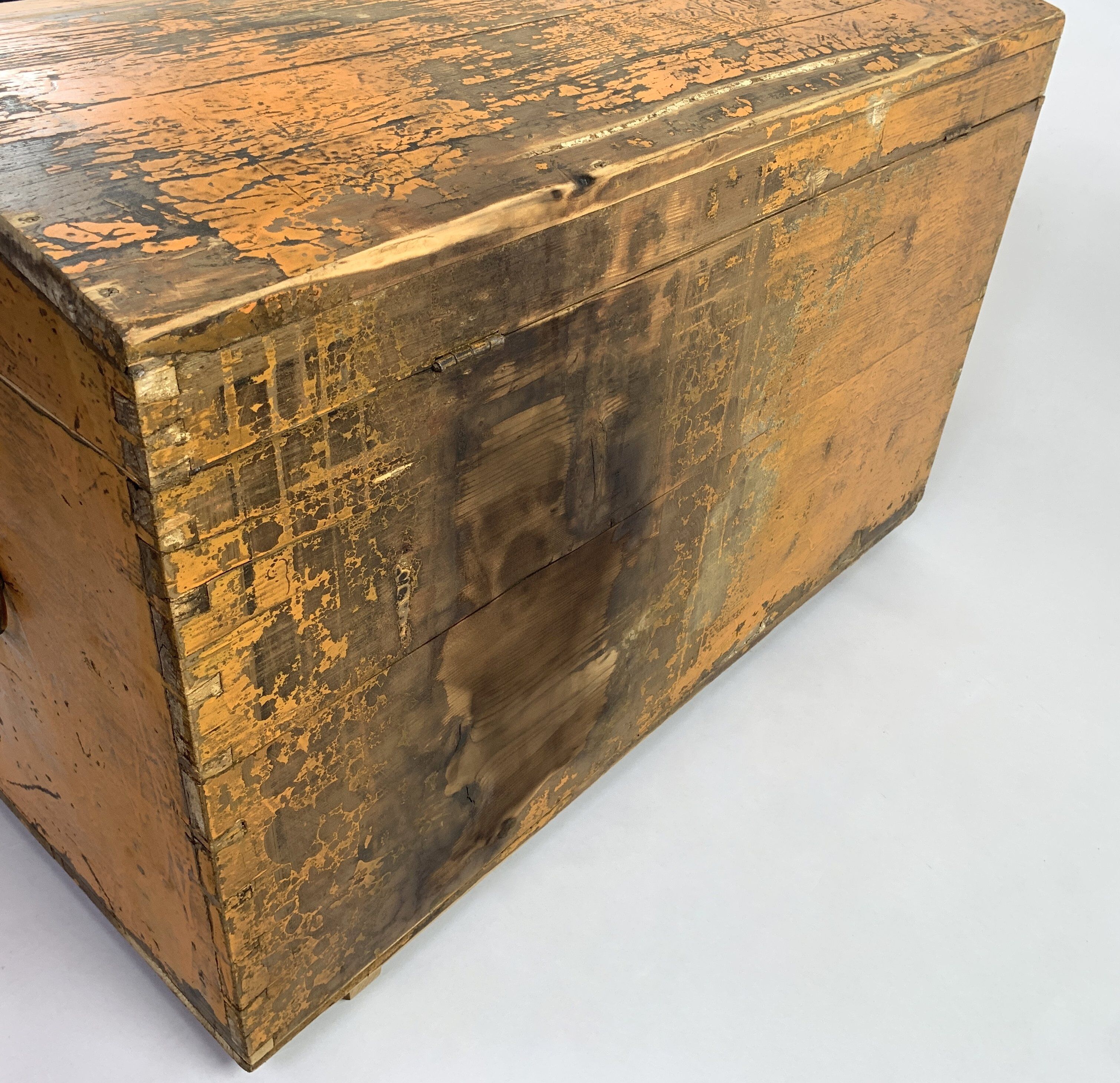 19th Century  Wooden Chest or Floor Trunk, Original Paint