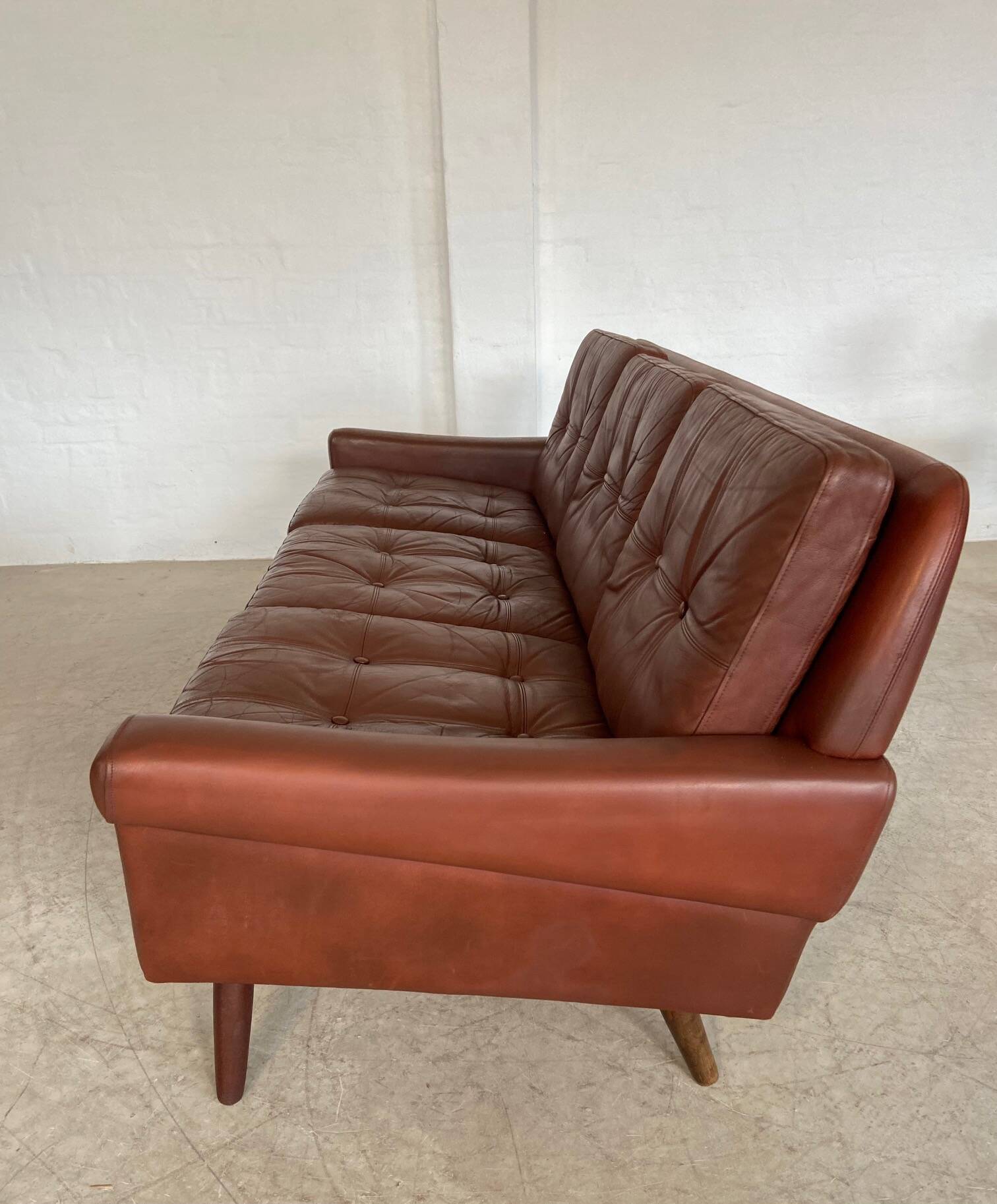 Danish mid-century Svend Skipper cognac 3 person sofa 1960s