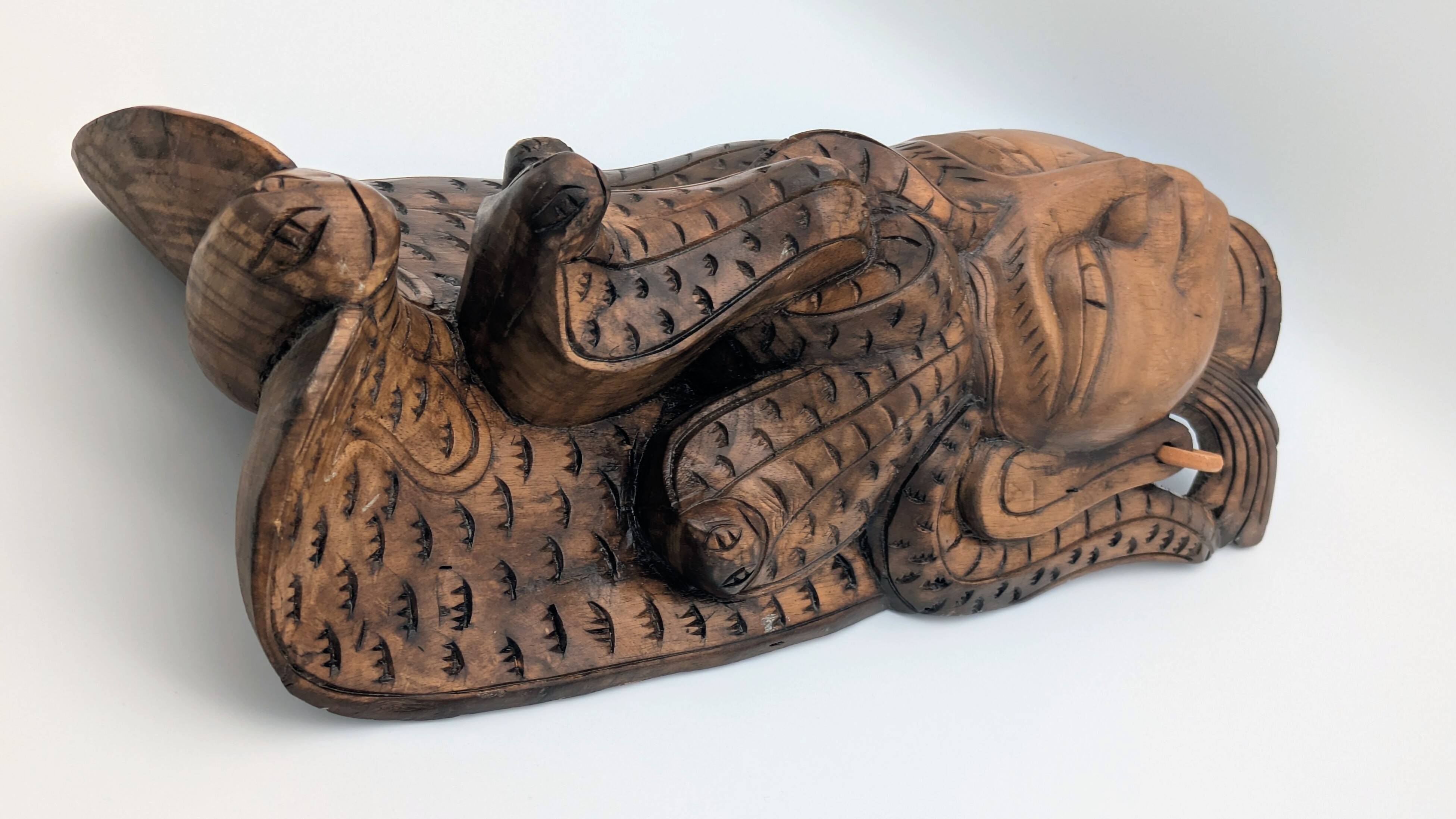 Sculptural Mask Wood - Face & Royal Cobra (Naga) - Tribal Art Indonesia