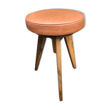 Tabouret à vis tripode en simili cuir et palissandre