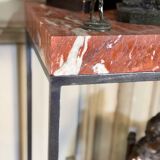 Pair of contemporary consoles in marble and metal.