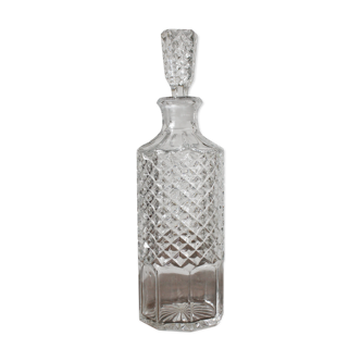 Vintage Faceted Cut Glass Round Whiskey Decanter