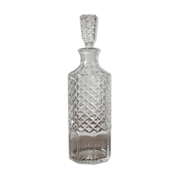 Vintage faceted cut glass round whisky decanter