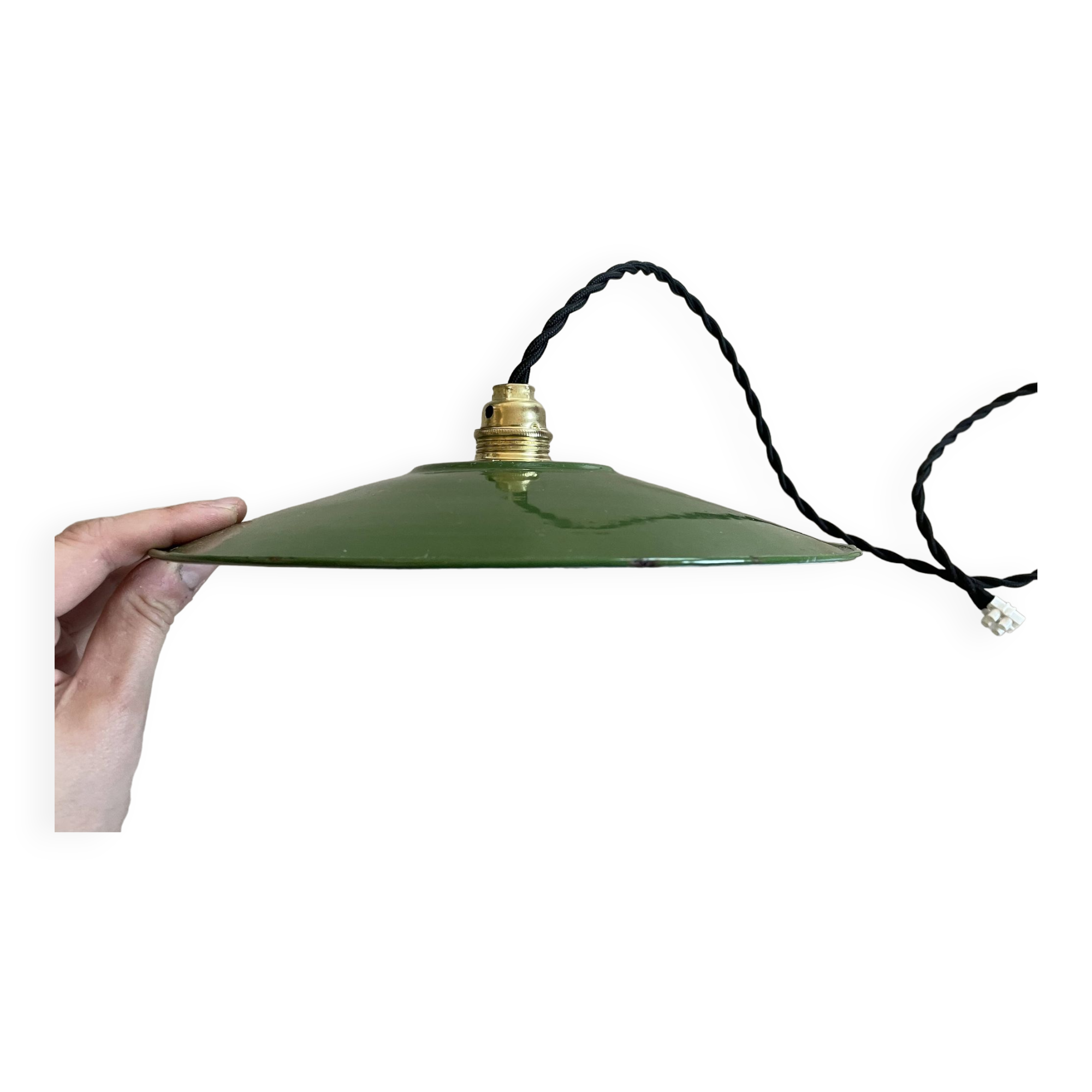 Industrial pendant light, old enameled bowl