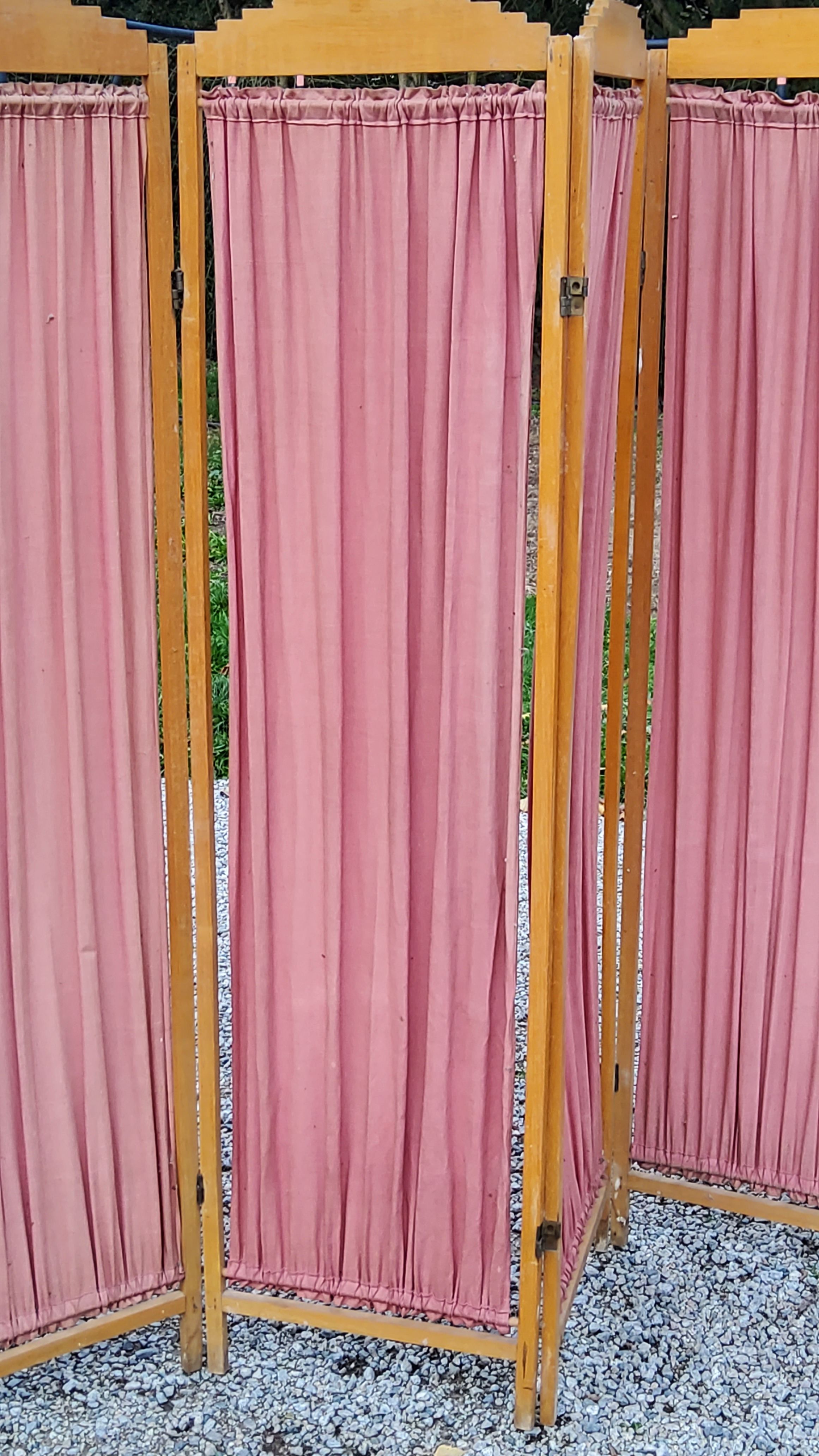 Art Deco screen 6 leaves in beech and fabrics of the 30s