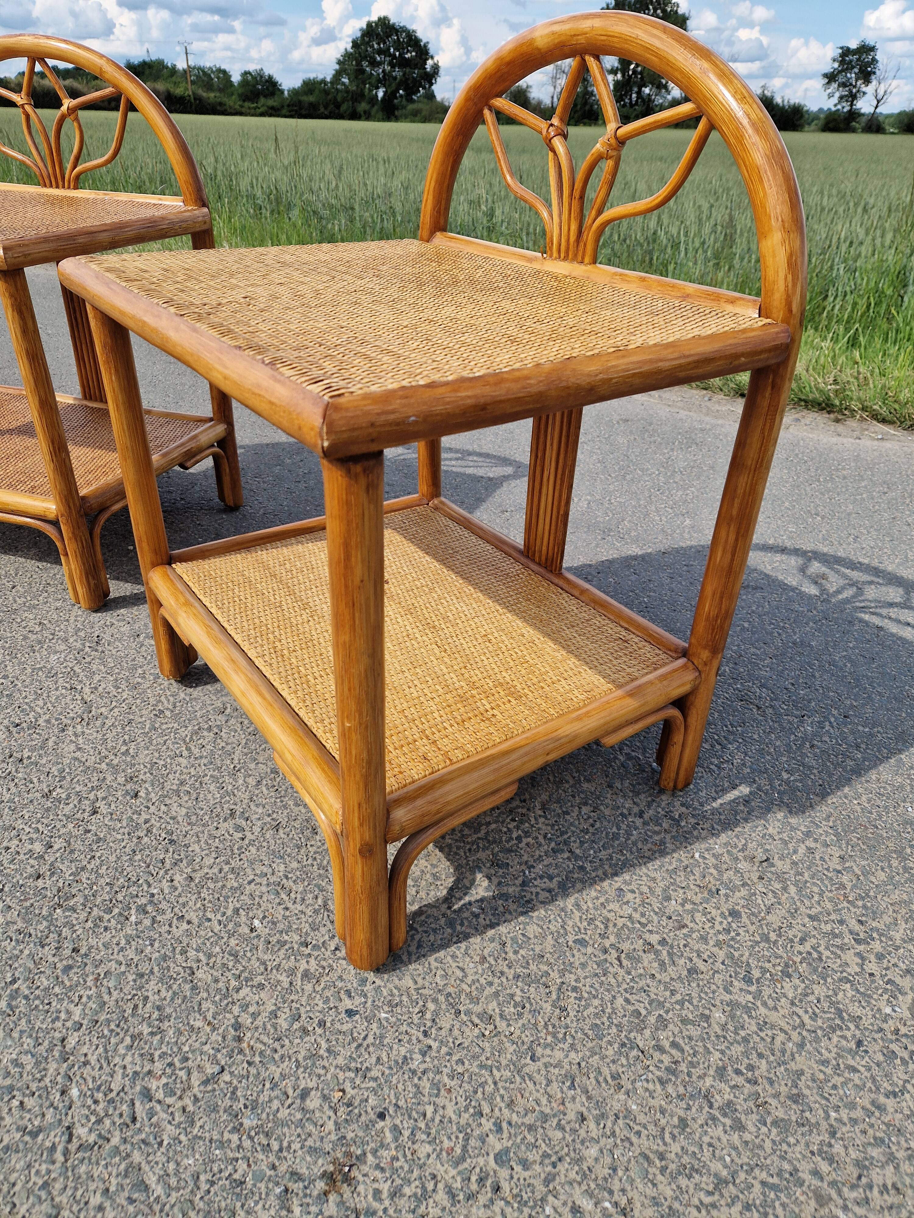 Pair of bedside tables in wood and woven straw - around 1960.