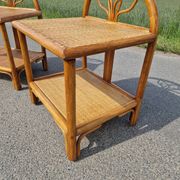 Pair of bedside tables in wood and woven straw - around 1960.