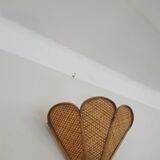 Pair of vintage "tulip" wall lights in rattan and canework