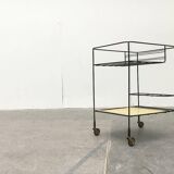 Minimalist perforated metal serving trolley in mid-century style, 1960s.
