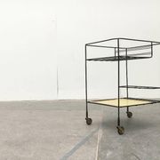 Minimalist perforated metal serving trolley in mid-century style, 1960s.