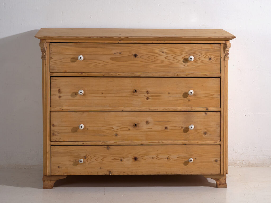 Antique solid pine chest of drawers – European rustic carved chest of drawers – circa 1900