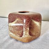 Bertoncello ,,screziato tabacco" glaze, cube vase italian vintage mid century from the 1970's by rob