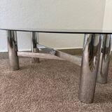 Chrome metal coffee table with smoked glass from the 70s