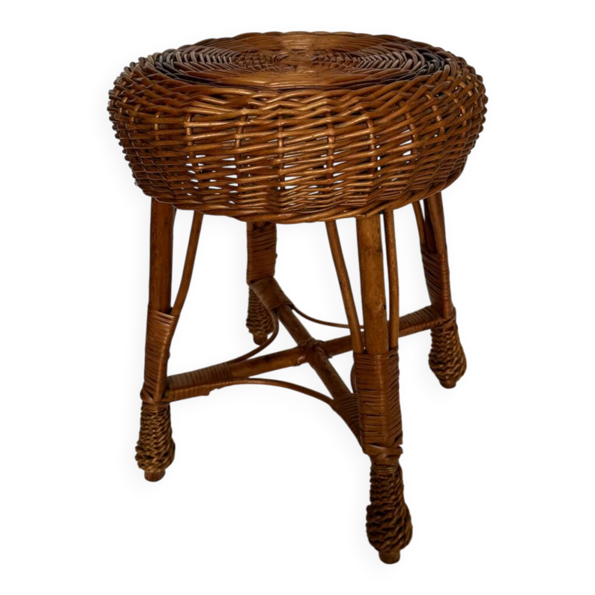 Vintage Mid Century Modern handwoven wicker stool