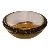 Smoked glass cup with decoration of bubbles arranged in a spiral. Probably from the 60s/80s.