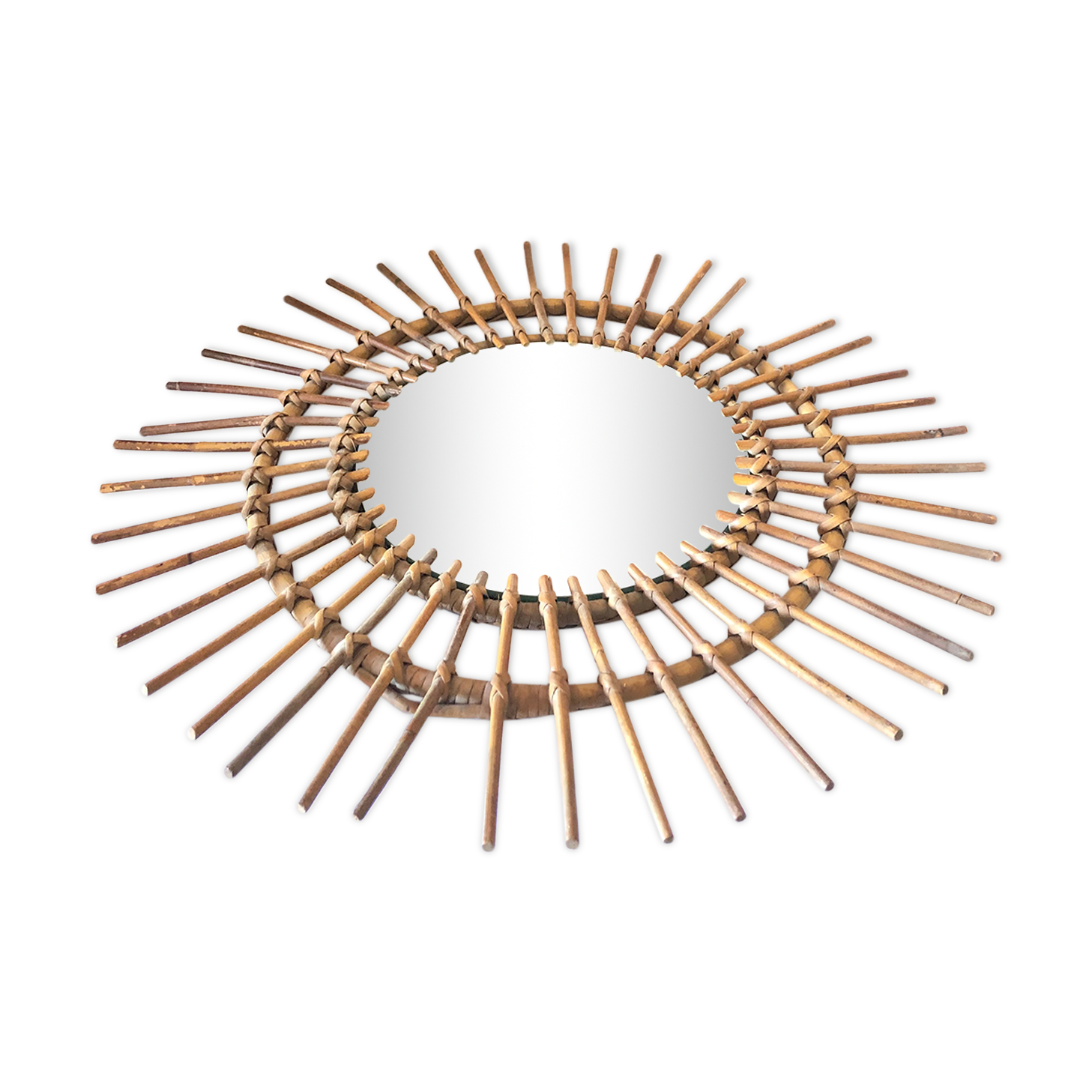 Vintage wicker rattan sun mirror