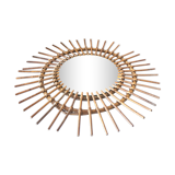 Vintage wicker rattan sun mirror