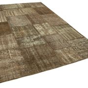 Handmade anatolian overdyed 196 cm x 302 cm brown patchwork carpet
