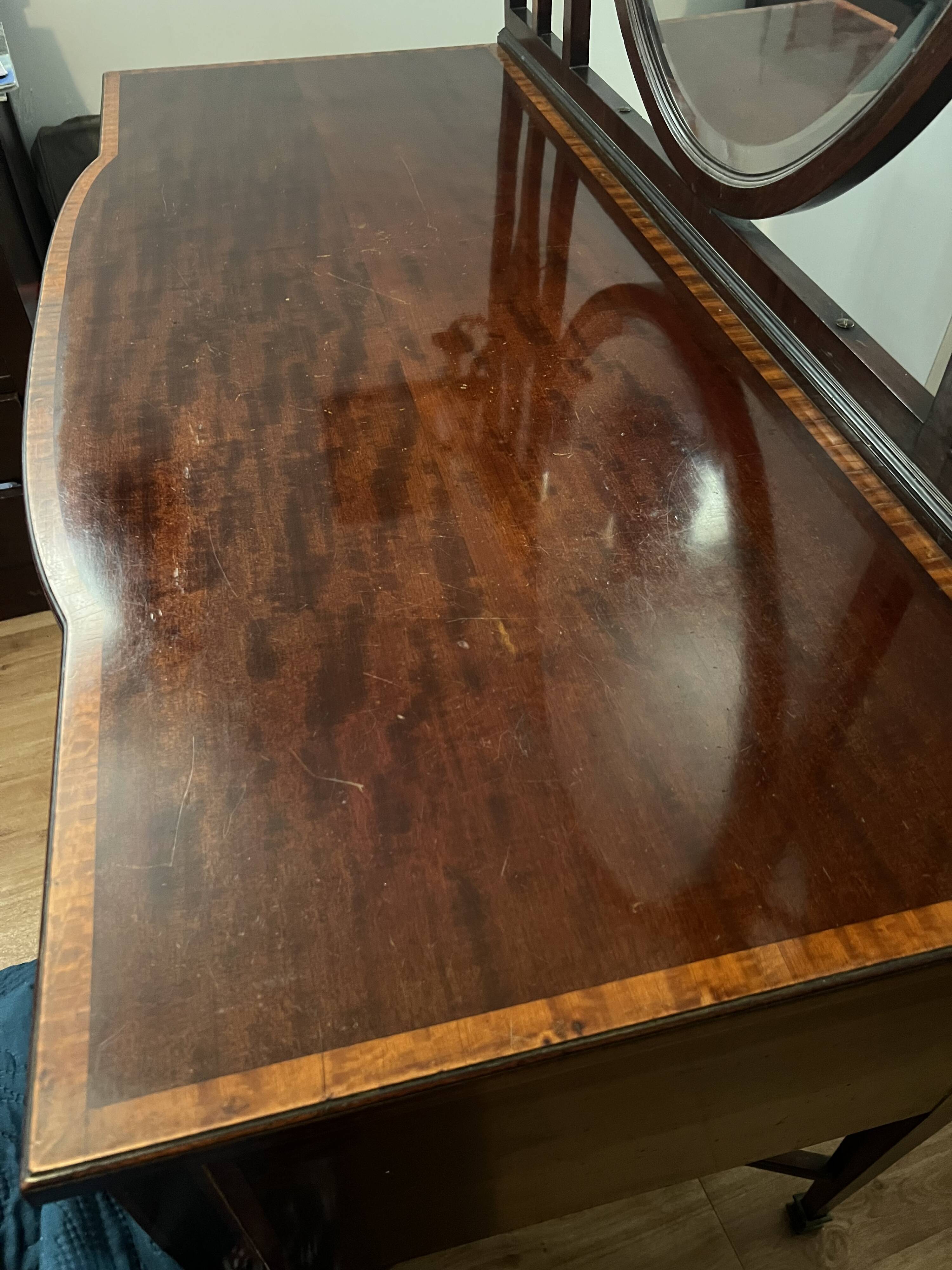 Louis XVI style dressing table – marquetry, oval mirror.