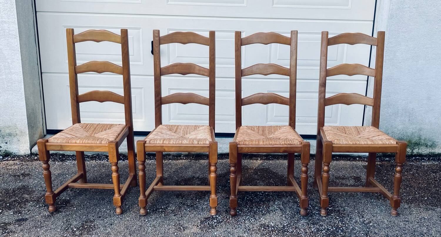 4 oak straw farmhouse chairs