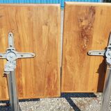 Foldable bistro table with teak top and aluminum base