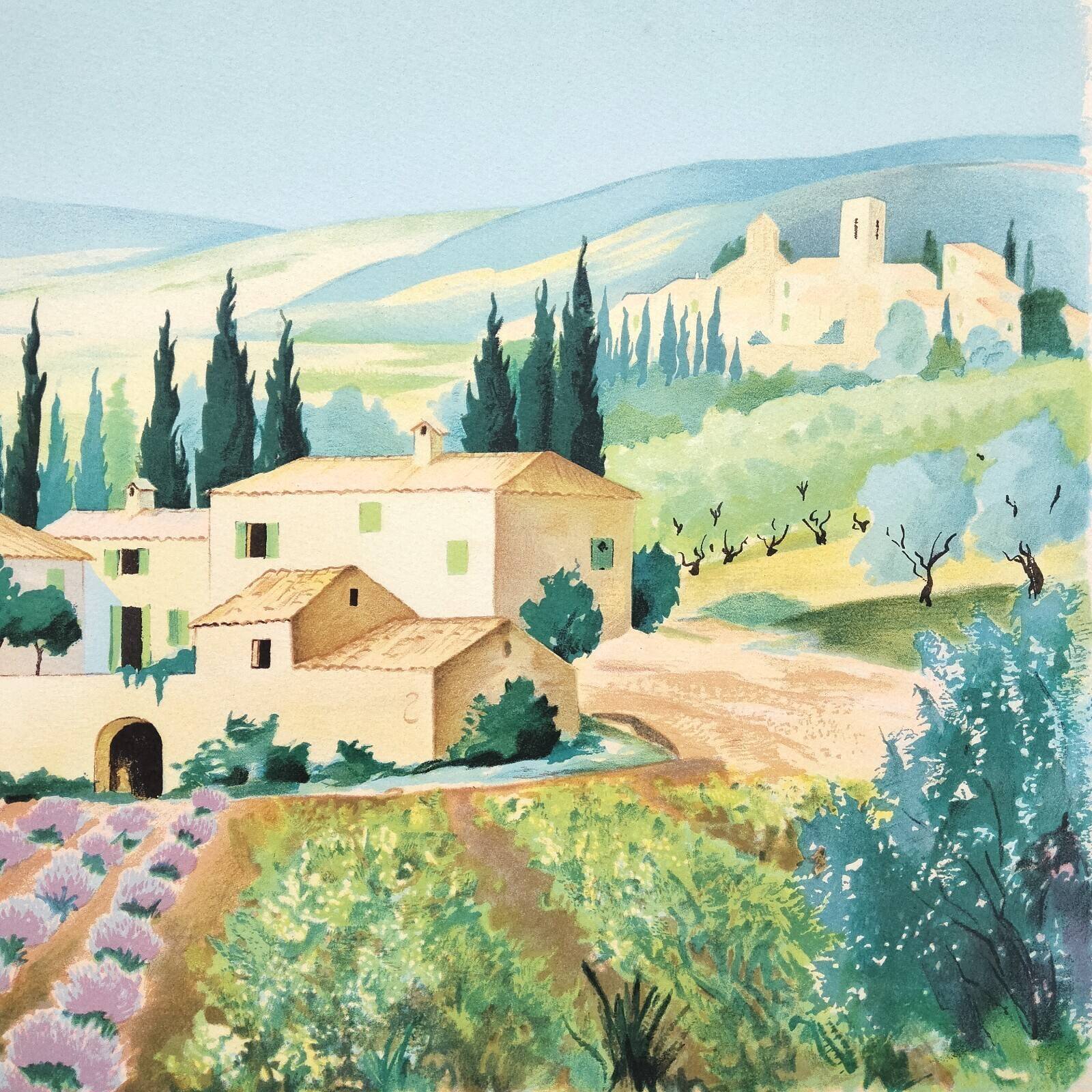 Provençal landscape lithograph signed by Jean Gabriel Séruzier.