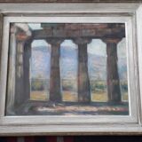 Old painting depicting a landscape with ancient columns