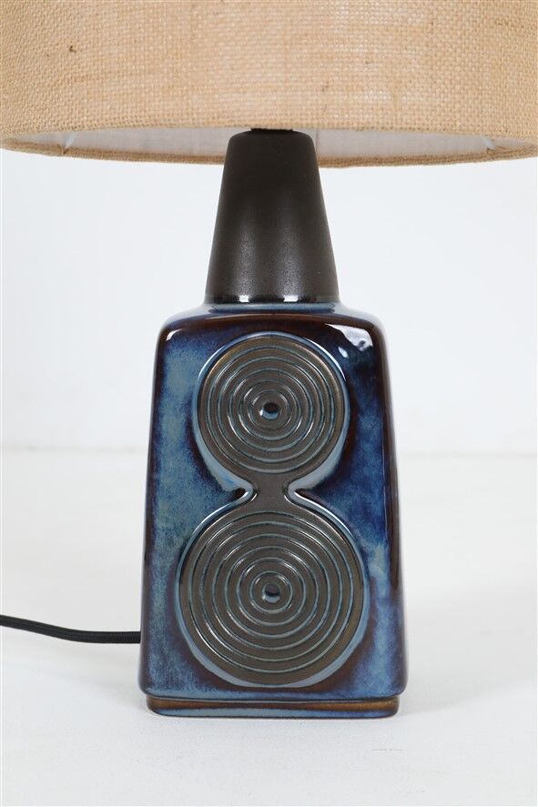 Big "1097" ceramic table lamp by Einar Johansen for Søholm with jute shade, mid-century Danish modern design, 1960s/1970s