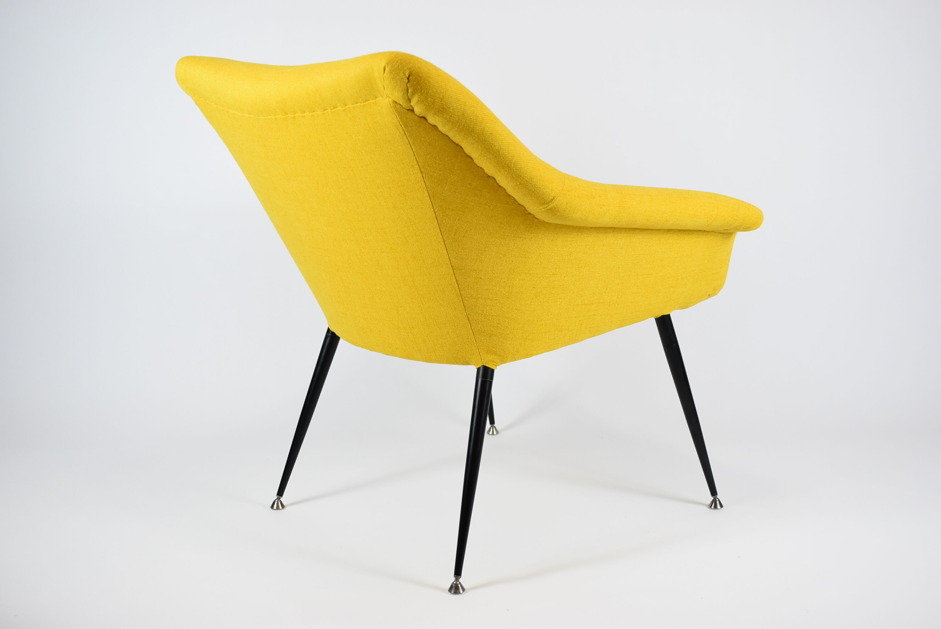Mid-century armchair Shell, 1960s, NRD, yellow fabric, restored