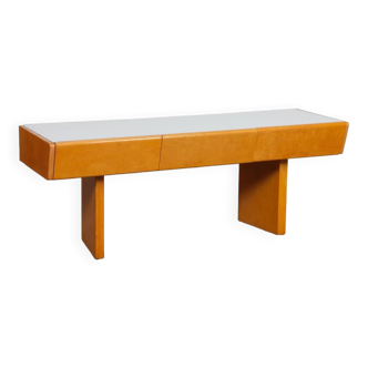 Vintage low console in wood and opaline, 1960