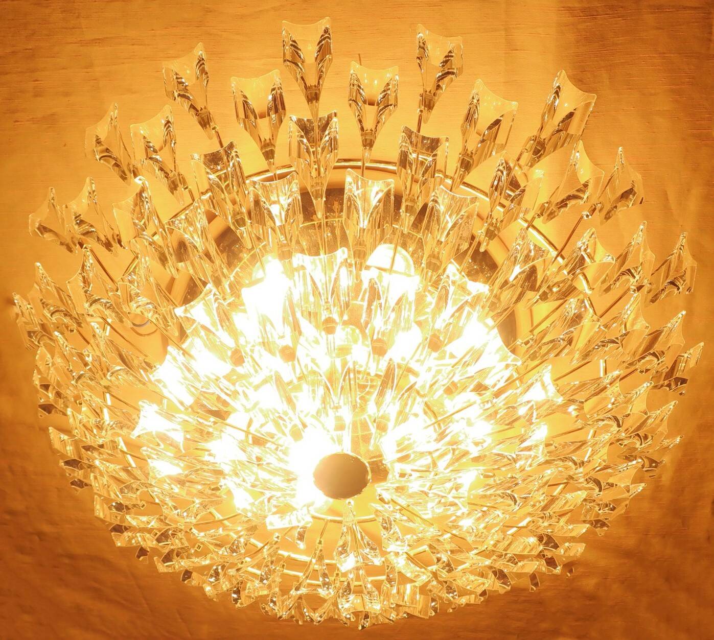 Stilkronen gilt brass and crystal ceiling lamp, Italy 1970s