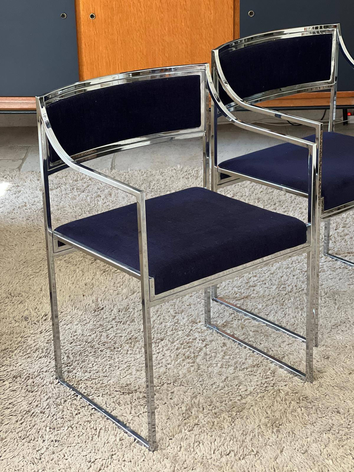 Set of 4 chairs and 2 armchairs model SQ by Willy Rizzo 1970