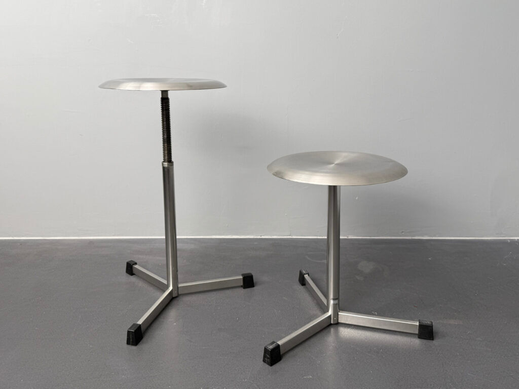 Pair of swivel stools / doctor's stools, metal, by Maquet, Germany, 1960s