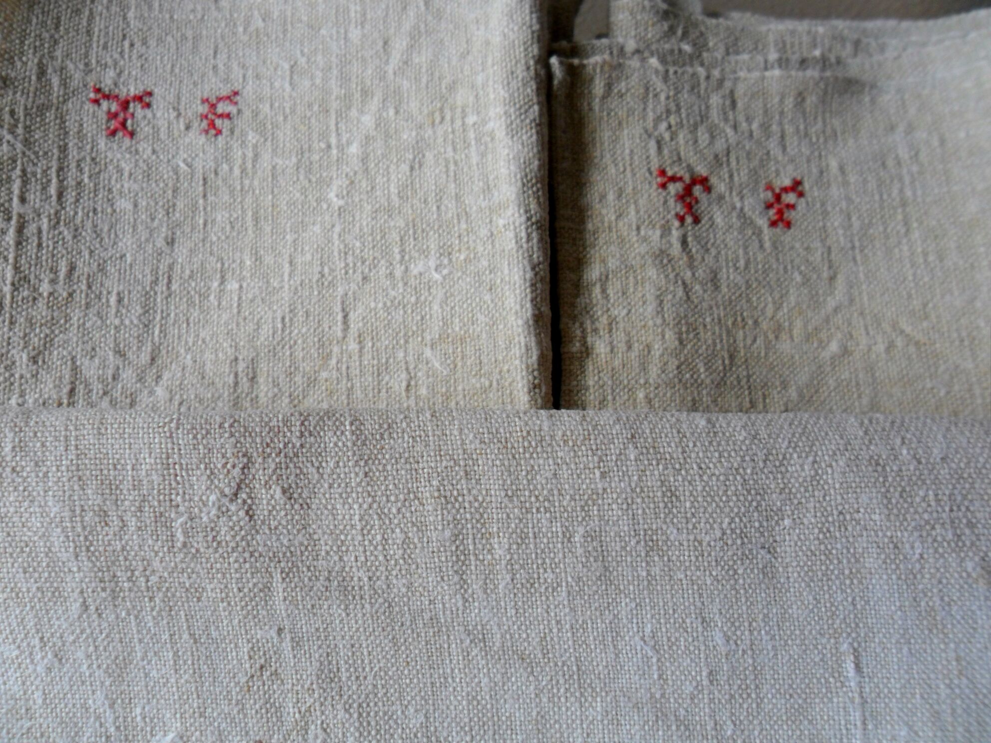 Set of 3 large antique tea towels or hemp towels monogram tf