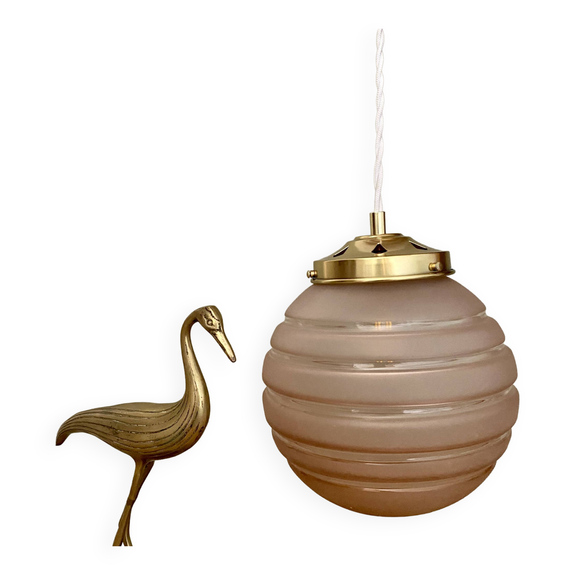 vintage globe pendant light in pink frosted glass