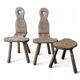 Duo of brutalist wooden chairs and a stool 1960