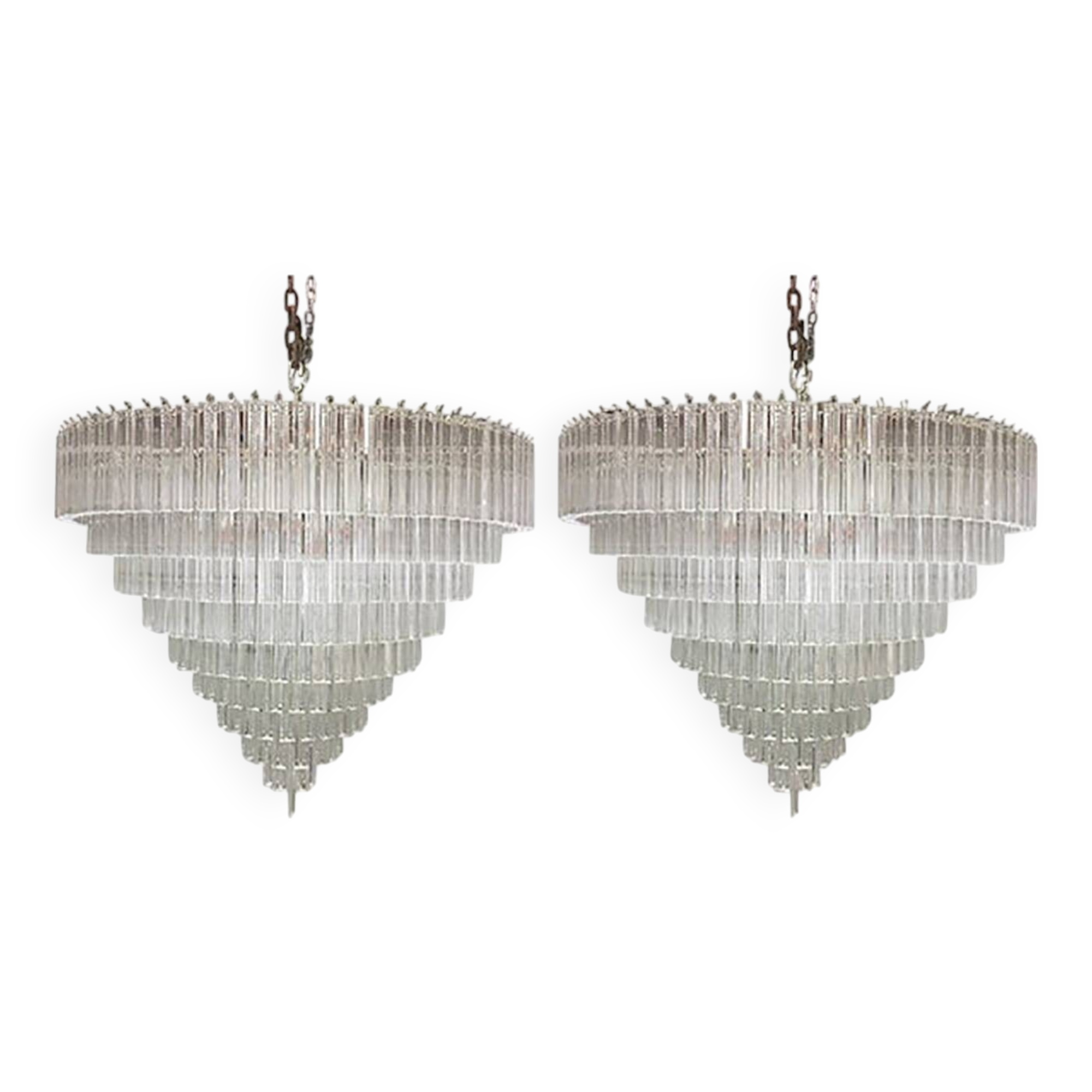 Set of 2 Clear Triedro Murano Glass Chandelier in Venini Style