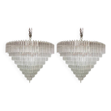 Set of 2 Clear Triedro Murano Glass Chandelier in Venini Style