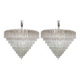 Set of 2 Clear Triedro Murano Glass Chandelier in Venini Style