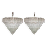 Set of 2 Clear Triedro Murano Glass Chandelier in Venini Style