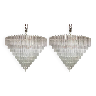 Set of 2 Clear Triedro Murano Glass Chandelier in Venini Style