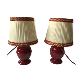 Pair of red ceramic lamp