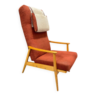 Fauteuil inclinable scandinave en hêtre, Suède, années 1950
