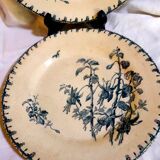 2 flat blue iron earth plates in Gien earthenware