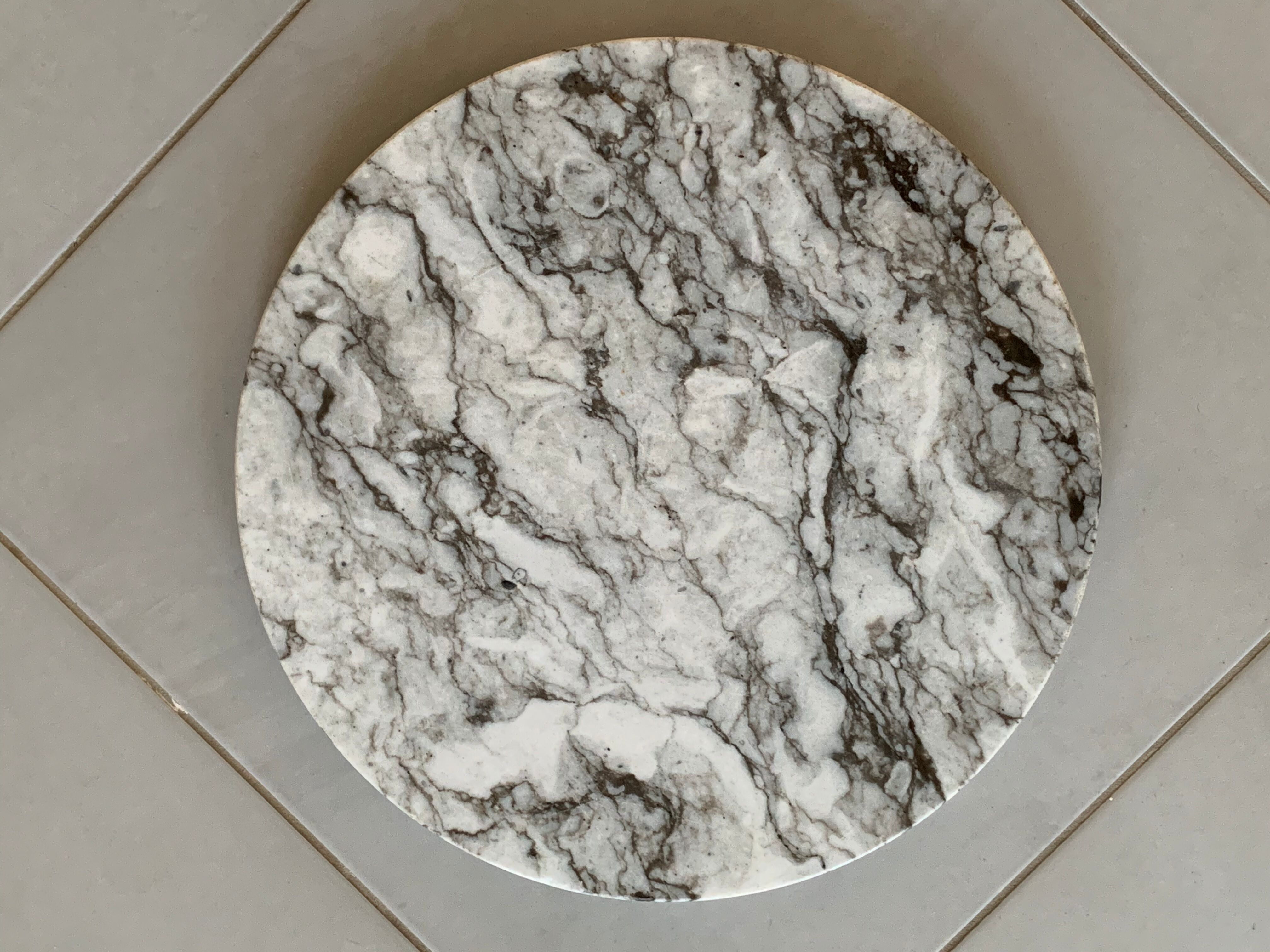 Vintage pedestal table turned wood and marble 1950