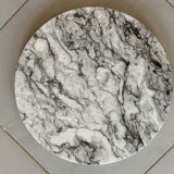 Vintage pedestal table turned wood and marble 1950