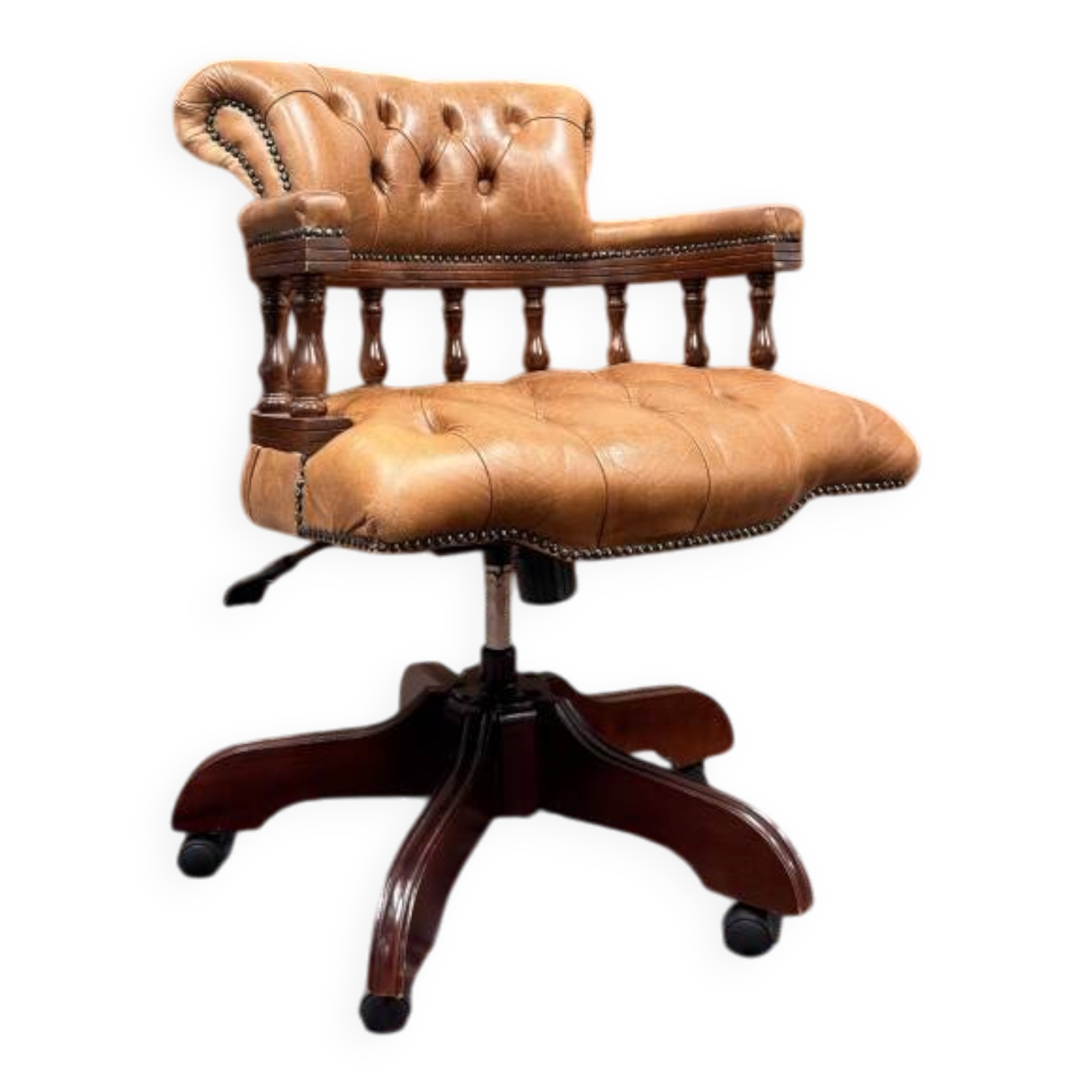 Classic English Cognac Chesterfield Desk Chair