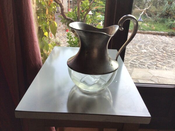 Carafe ancienne en argent et cristal