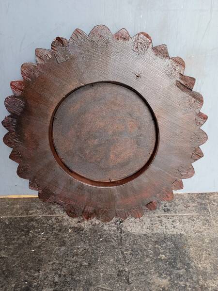 Carved wood sun mirror 40cm silver ep 1960