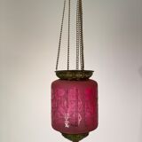 Antique pendant of pink opaline glass with brass edge by Funen's Glassworks, 1860s